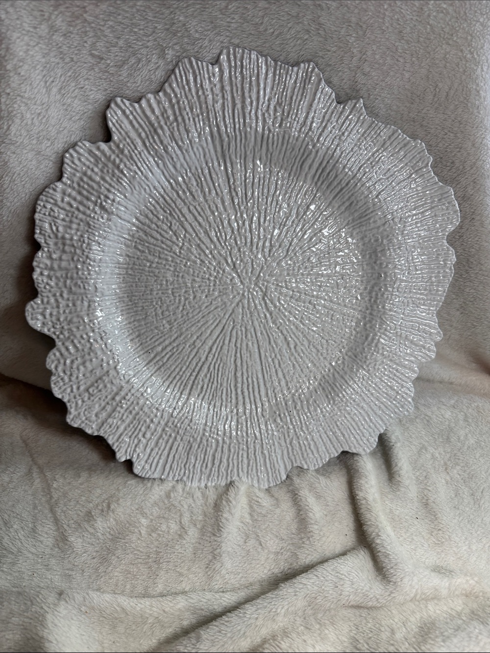 Set of 10 Round Reef Charger Plates 13" - White